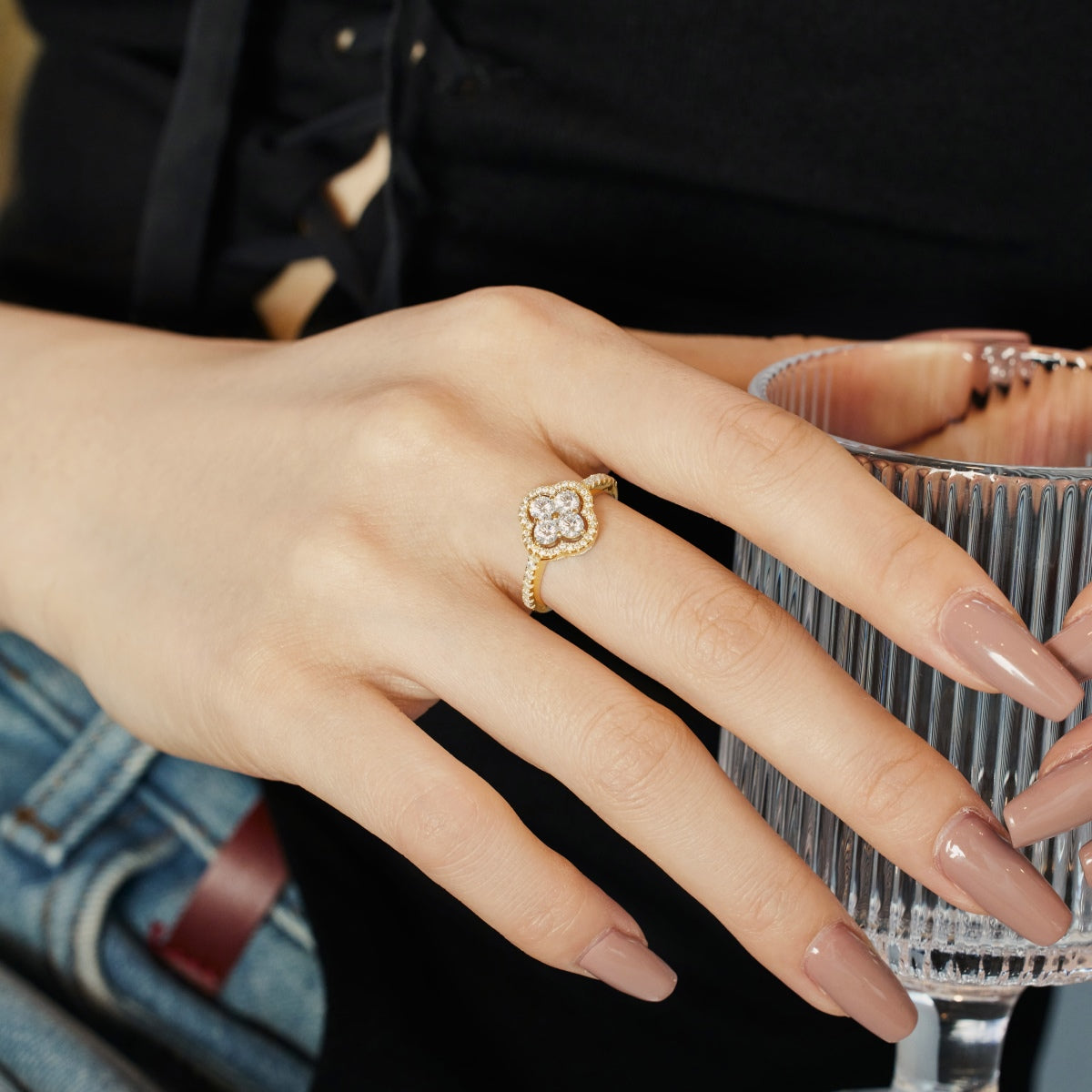 [RAFFINE]Four Leaf Clover Flower Design Ring