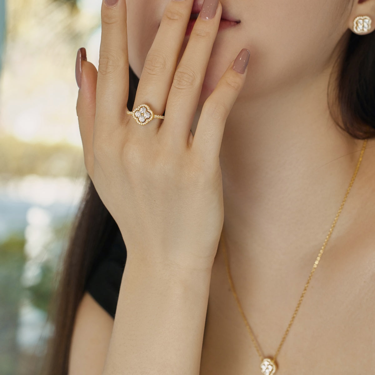 [RAFFINE]Four Leaf Clover Flower Design Ring