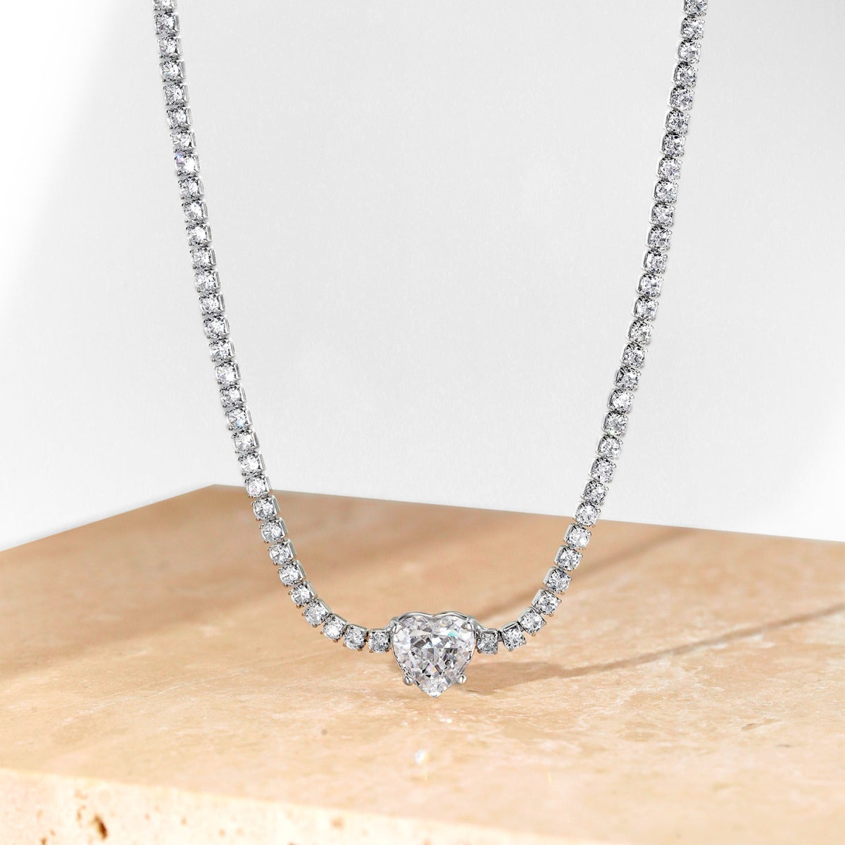 [RAFFINE]Collar de tenis brillante de 2,0 quilates con corte de corazón