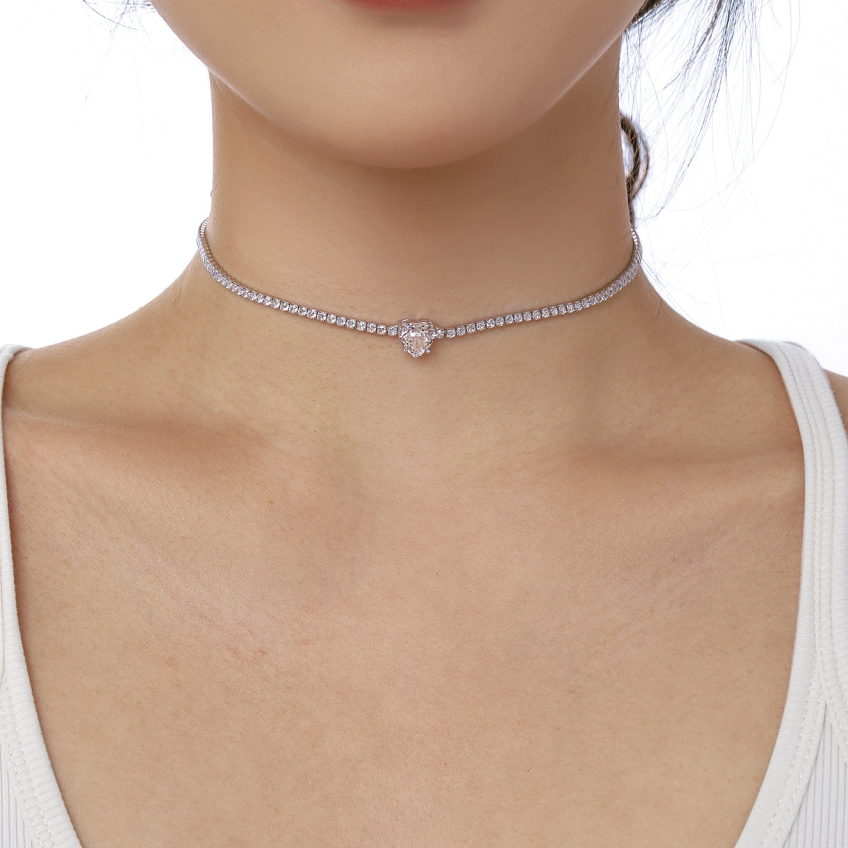 [RAFFINE]Collar de tenis brillante de 2,0 quilates con corte de corazón
