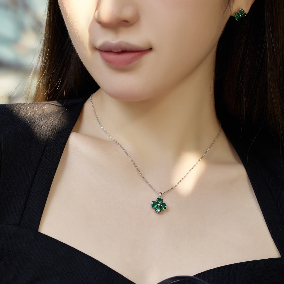 [RAFFINE]Collar de cuentas de trébol de cuatro hojas en forma de corazón