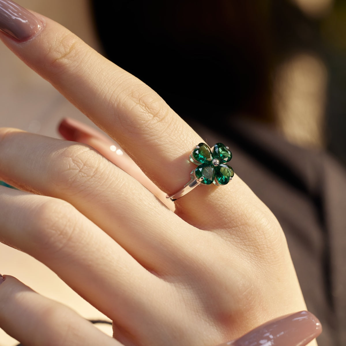 [RAFFINE]Heart-shaped Four-Leaf Clover Ball Ring