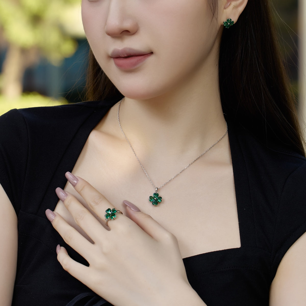 [RAFFINE]Heart-shaped Four-Leaf Clover Ball Ring