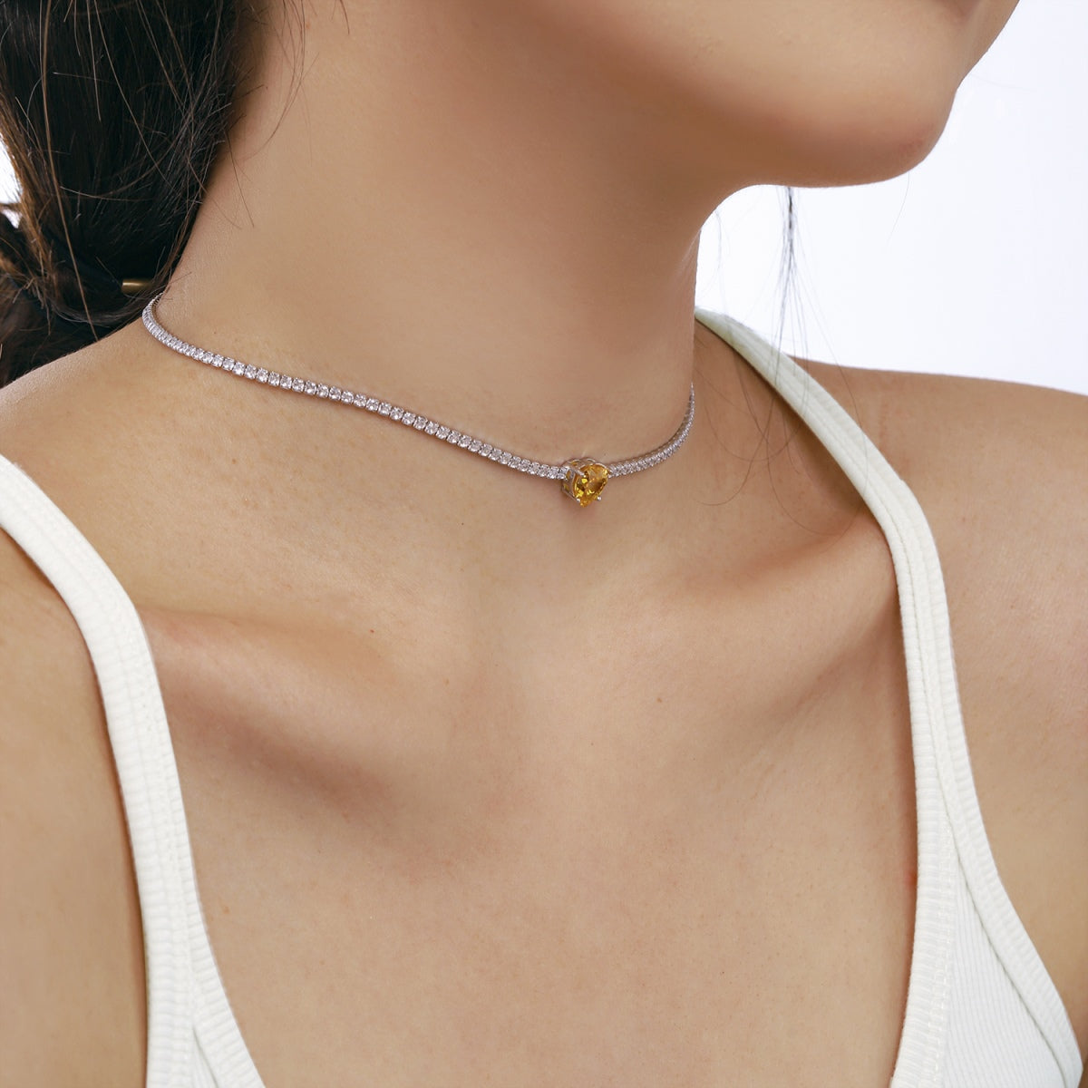 [RAFFINE]Collar de tenis brillante de 2,0 quilates con corte de corazón