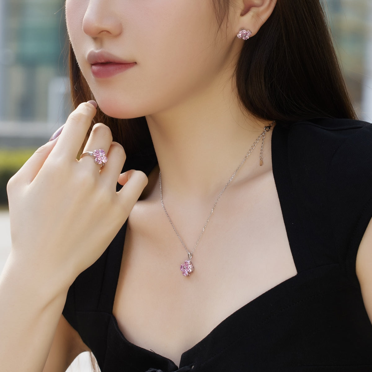 [RAFFINE]Collar de cuentas de trébol de cuatro hojas en forma de corazón