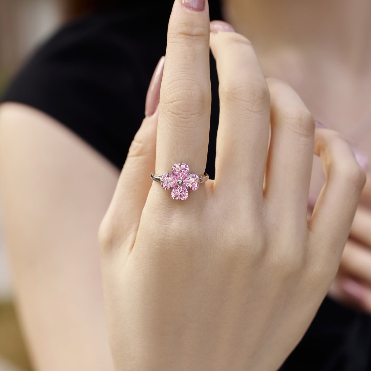 [RAFFINE]Heart-shaped Four-Leaf Clover Ball Ring