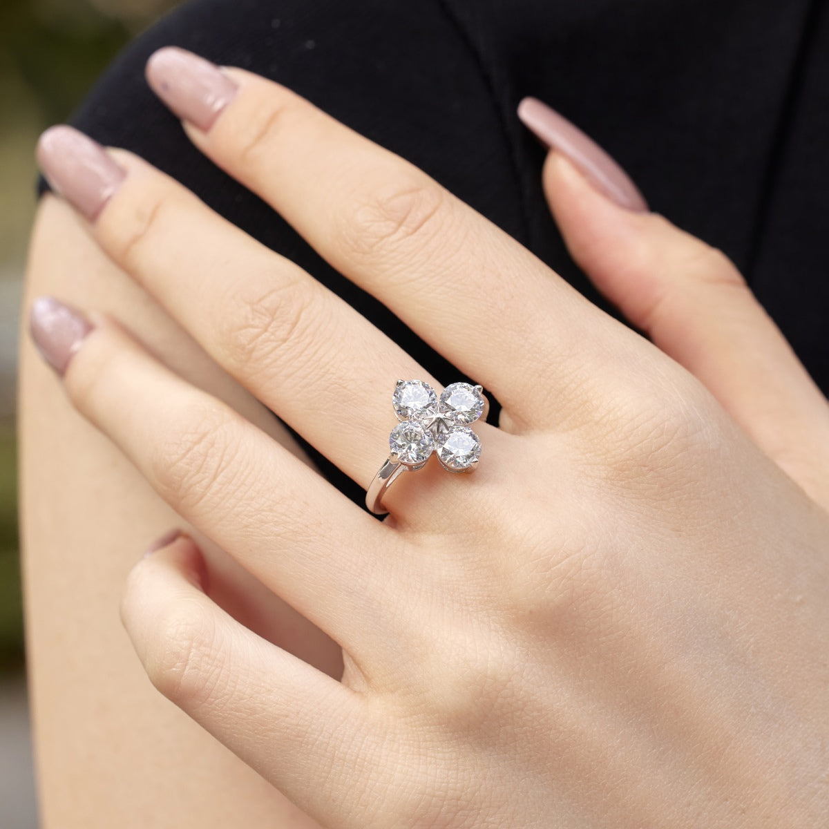 [RAFFINE]Four-Leaf Clover Eight-Pointed Star Ring