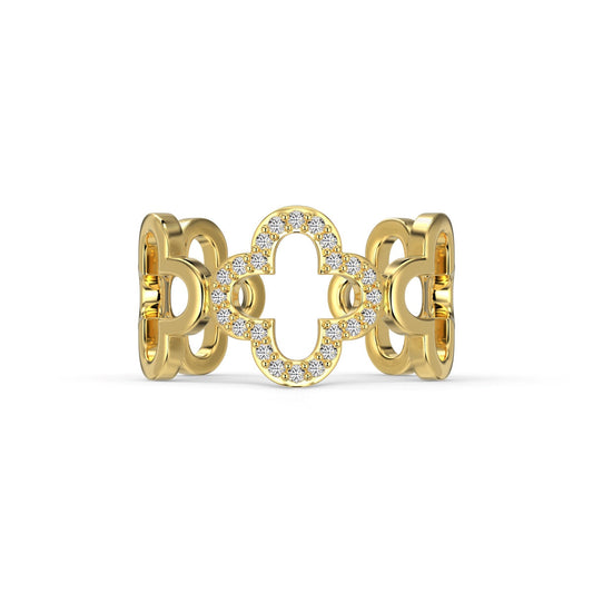 [Raffine]Hollow Design Four-Leaf Clover Flower Shape Ring