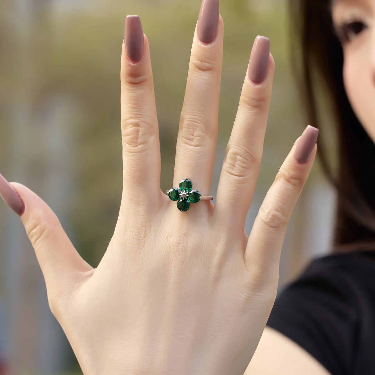 [RAFFINE]Four-Leaf Clover Eight-Pointed Star Ring