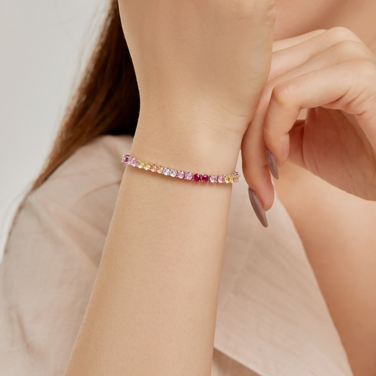[RAFFINE]Radiant Colorful Round Cut Tennis Bracelet