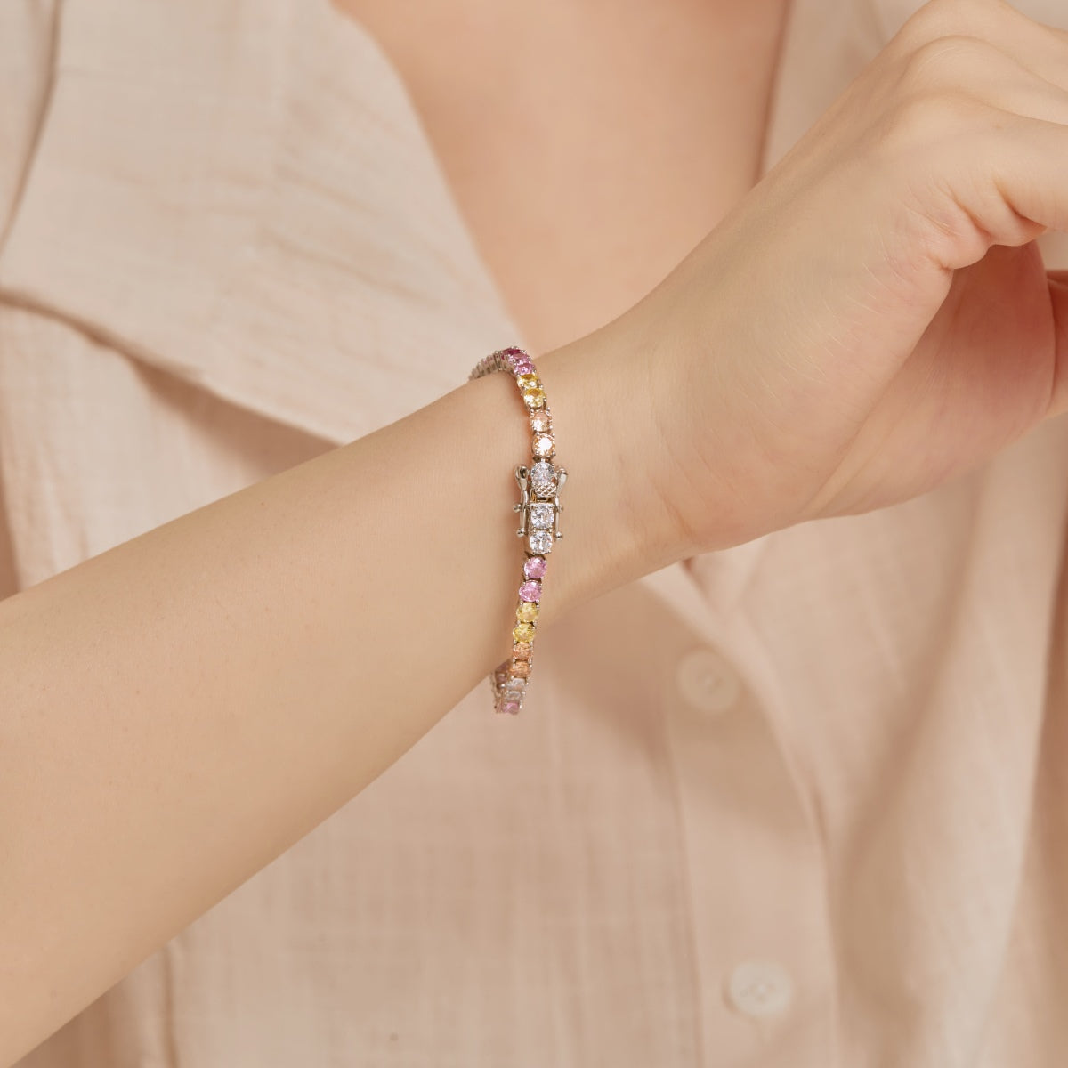 [RAFFINE]Radiant Colorful Round Cut Tennis Bracelet