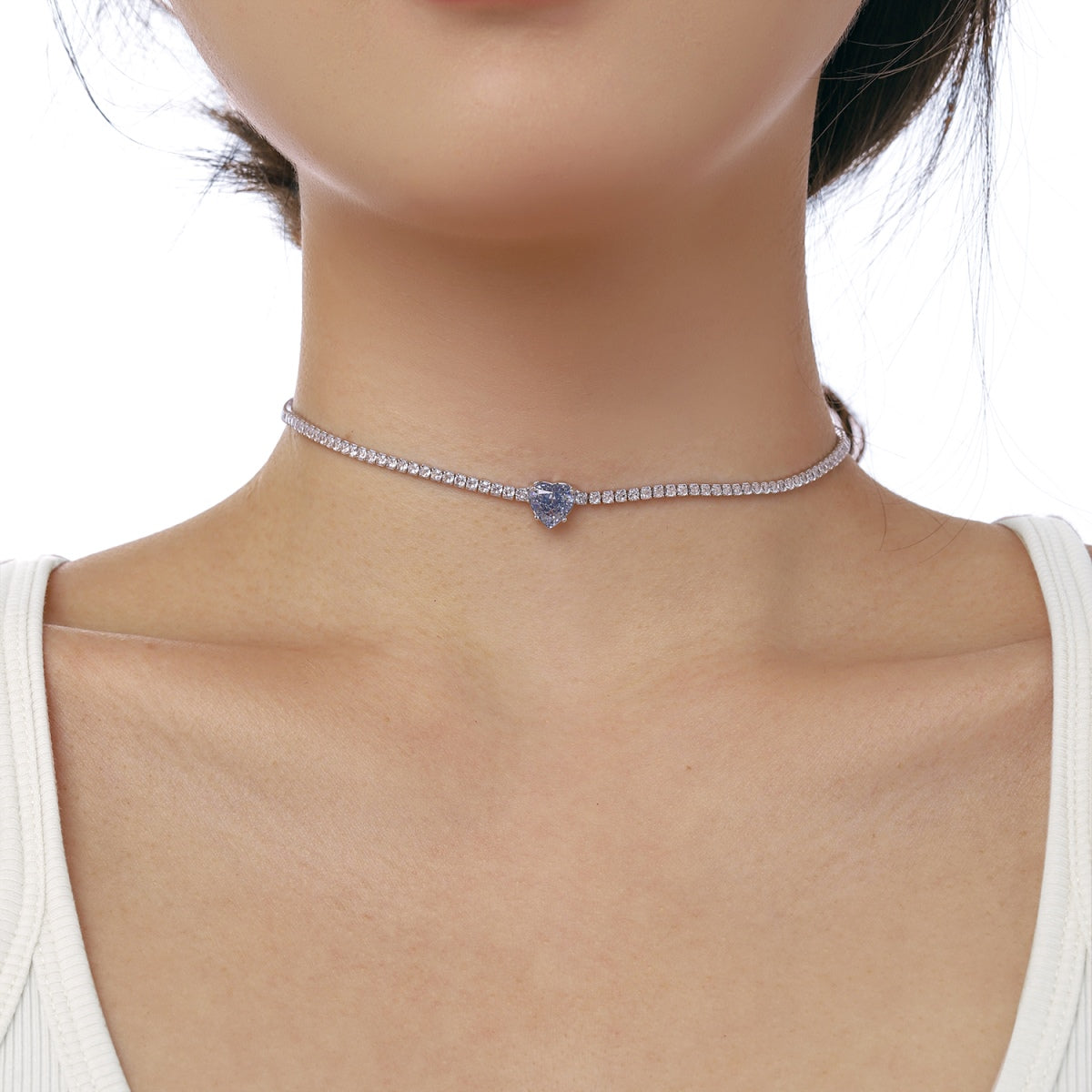 [RAFFINE]Collar de tenis brillante de 2,0 quilates con corte de corazón