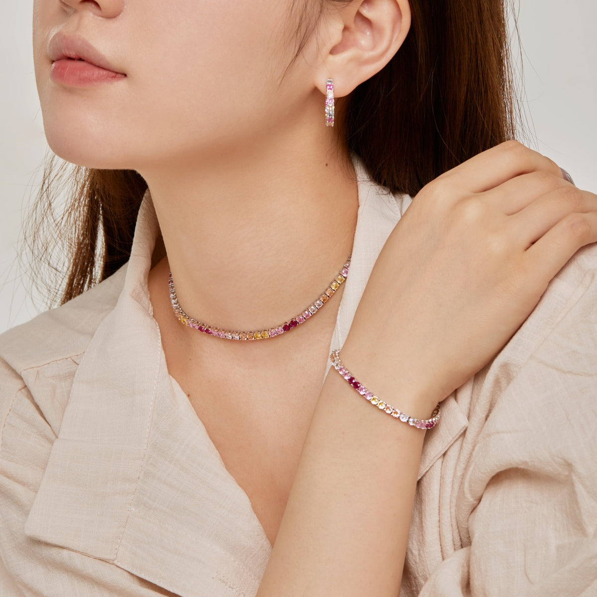 [Raffine]Luxurious Colorful Romantic Heart Shape Lover Bracelet