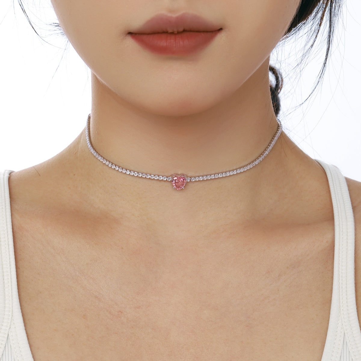 [RAFFINE]Collar de tenis brillante de 2,0 quilates con corte de corazón