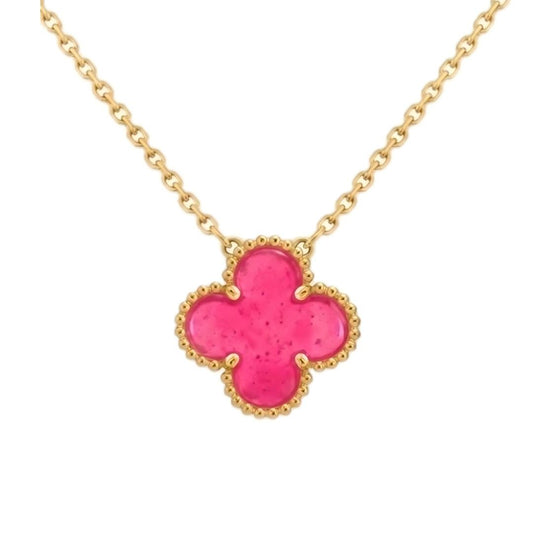 [RAFFINE] NEW CLOVER 1 MOTIFS PINK ENAMEL NECKLACE