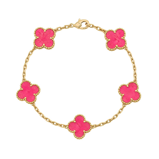[RAFFINE]NEW CLOVER 5 MOTIFS PINK ENAMEL BRACELET