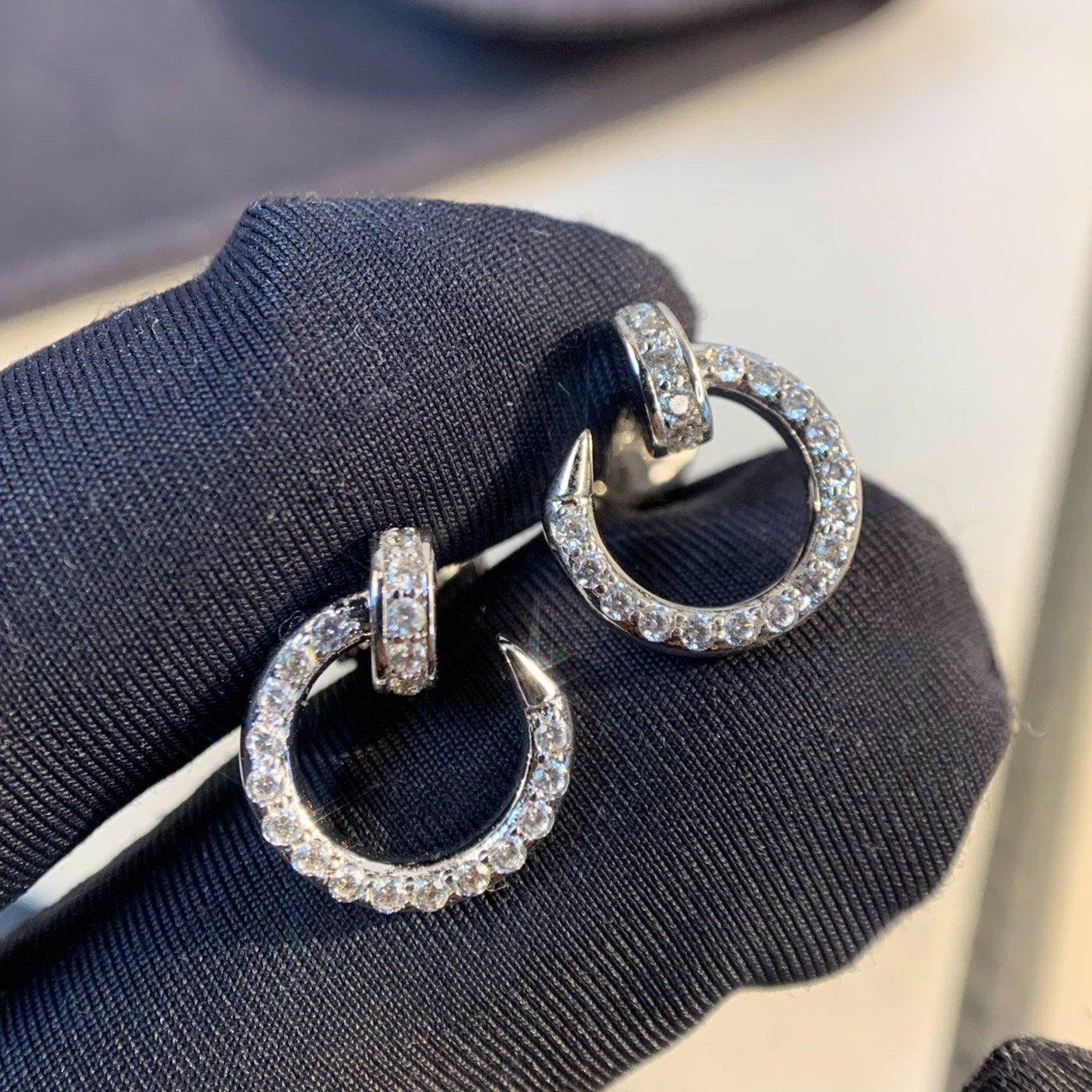 [RAFFINE]PENDIENTES JUSTE PLATA DIAMANTES
