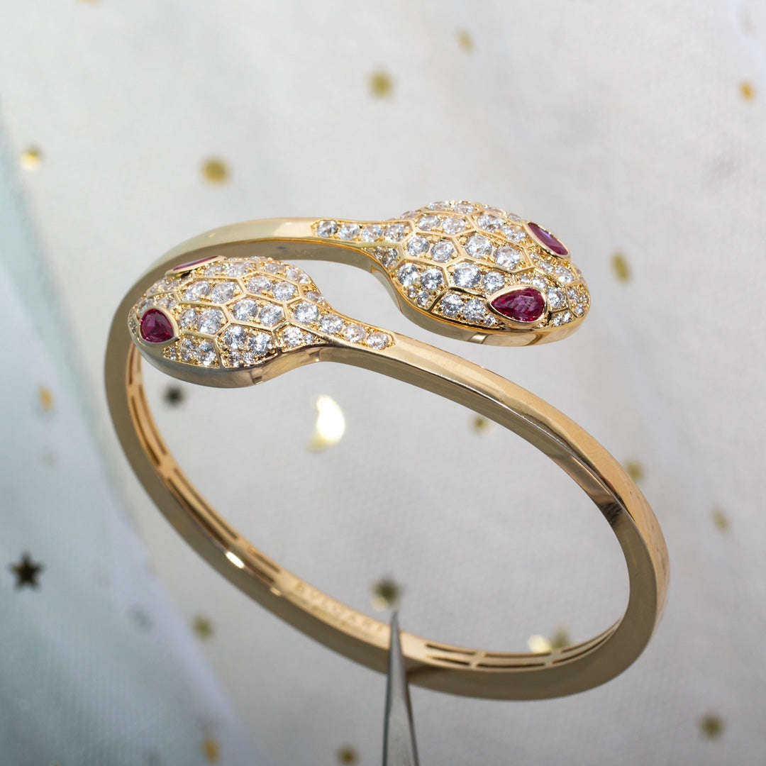 [RAFFINE] PULSERA SERPENTI ORO ROSA DIAMANTE DOBLE SERPIENTE