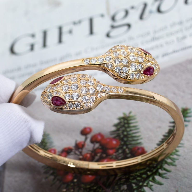 [RAFFINE] PULSERA SERPENTI ORO ROSA DIAMANTE DOBLE SERPIENTE