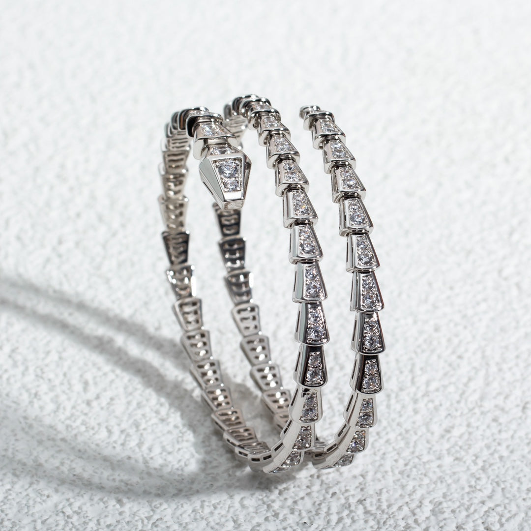 [RAFFINE]PULSE SERPENTI PLATA DIAMANTES DOBLE HILERA