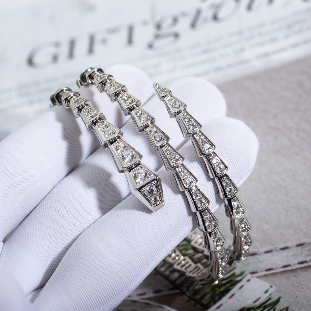 [RAFFINE]PULSE SERPENTI PLATA DIAMANTES DOBLE HILERA