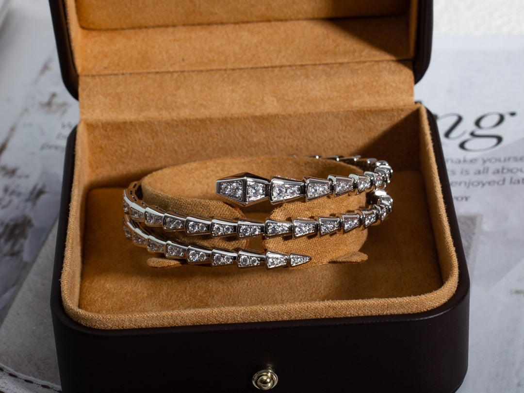 [RAFFINE]PULSE SERPENTI PLATA DIAMANTES DOBLE HILERA