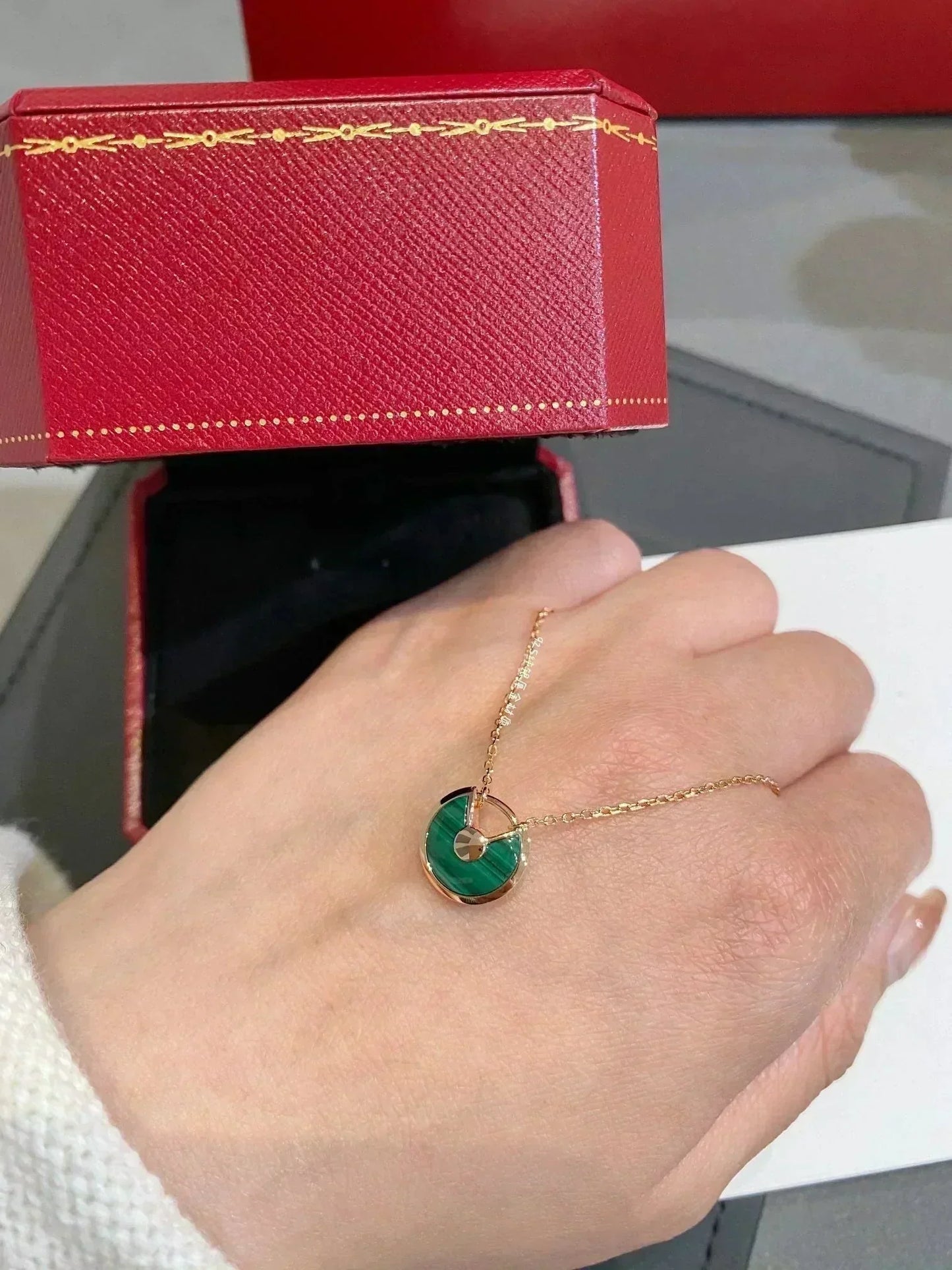 [RAFFINE]AMULETTE ROSE GOLD MALACHITE NECKLACE