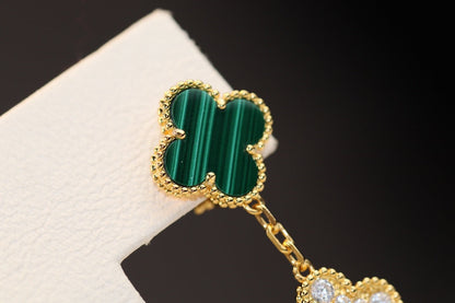 [RAFFINE]CLOVER EARRINGS GOLD MALACHITE DIAMOND 3 MOTIF