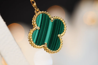 [RAFFINE]CLOVER EARRINGS GOLD MALACHITE DIAMOND 3 MOTIF