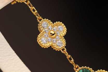 [RAFFINE]CLOVER EARRINGS GOLD MALACHITE DIAMOND 3 MOTIF