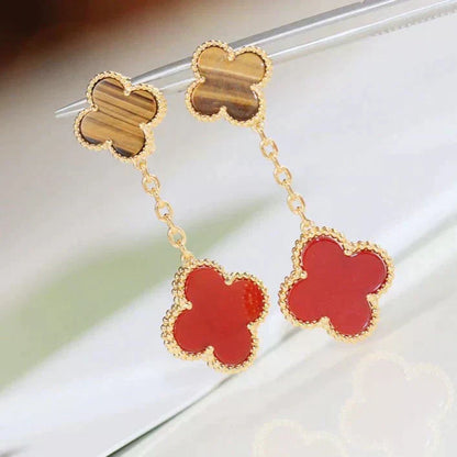 [RAFFINE]CLOVER  2 MOTIF  TIGER EYE CARNELIAN EARRINGS