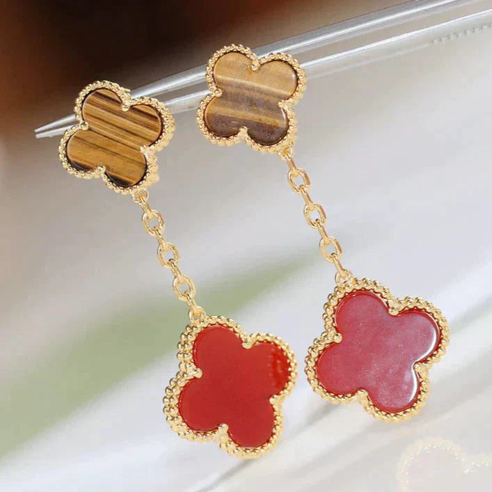 [RAFFINE]CLOVER  2 MOTIF  TIGER EYE CARNELIAN EARRINGS