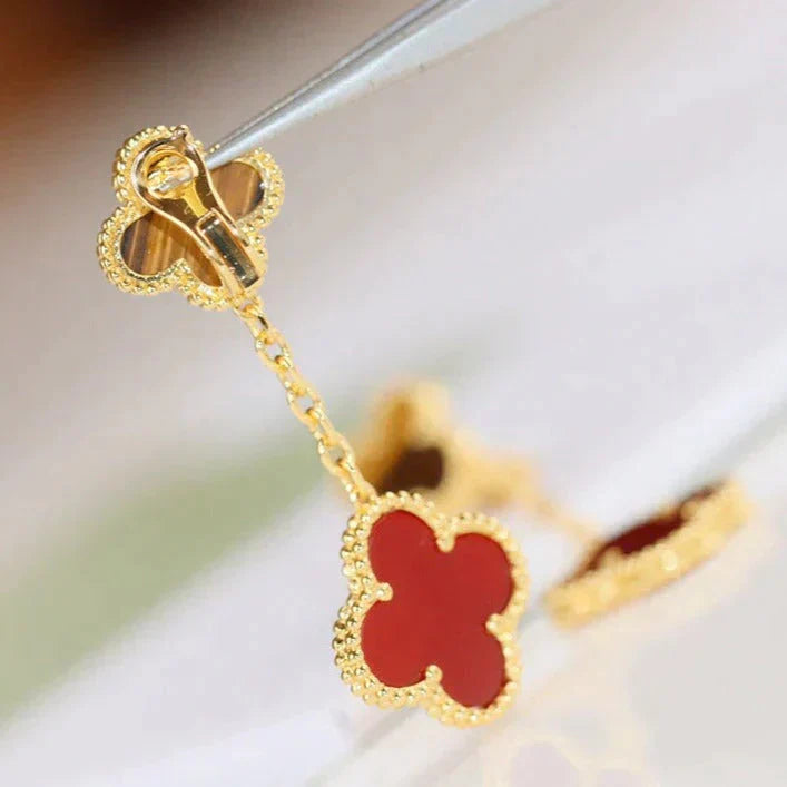 [RAFFINE]CLOVER  2 MOTIF  TIGER EYE CARNELIAN EARRINGS