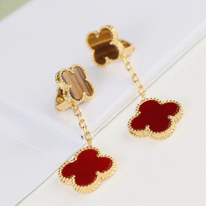 [RAFFINE]CLOVER  2 MOTIF  TIGER EYE CARNELIAN EARRINGS
