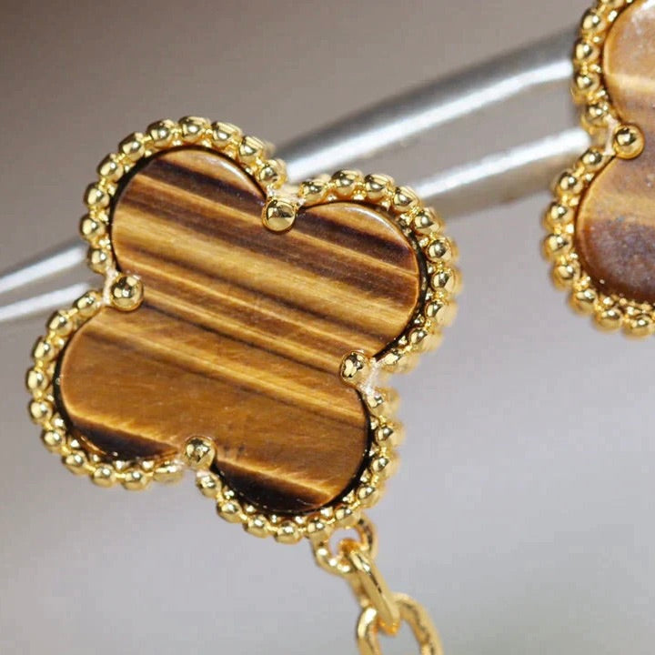 [RAFFINE]CLOVER  2 MOTIF  TIGER EYE CARNELIAN EARRINGS