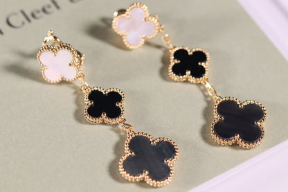 [RAFFINE]CLOVER EARRINGS GOLD ONYX MOP 3 MOTIF
