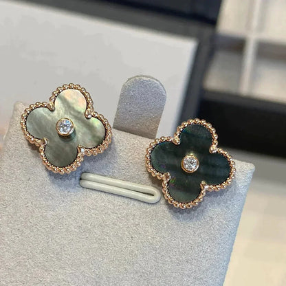 [RAFFINE]CLOVER MEDIUM 1 MOTIFS GRAY MOP  DIAMOND EARRINGS