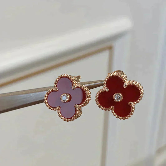 [RAFFINE]CLOVER MEDIUM 1 MOTIFS CARNELIAN  DIAMOND earrings