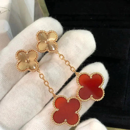 [RAFFINE]CLOVER 2 MOTIF  LASER CARNELIAN EARRINGS