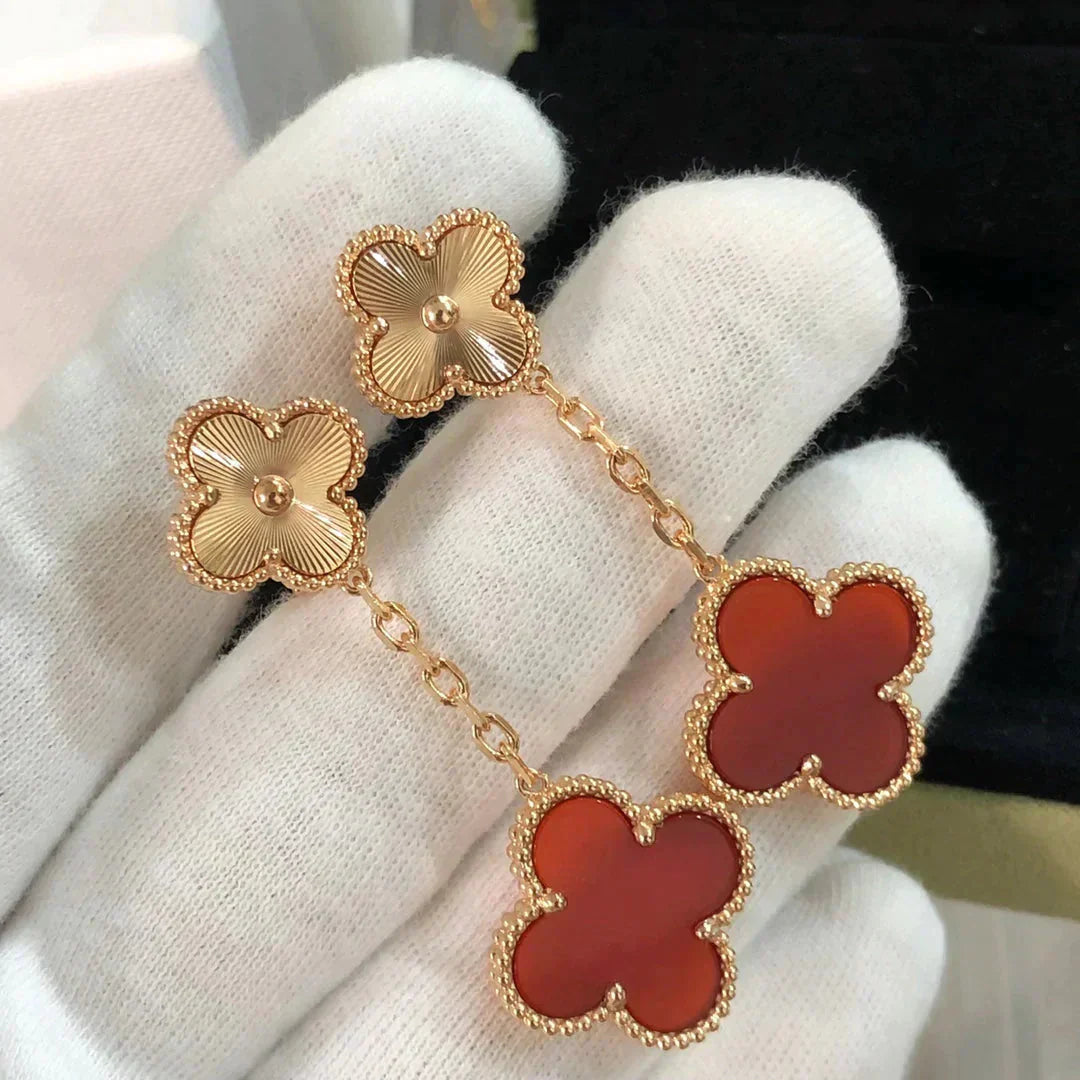 [RAFFINE]CLOVER 2 MOTIF  LASER CARNELIAN EARRINGS