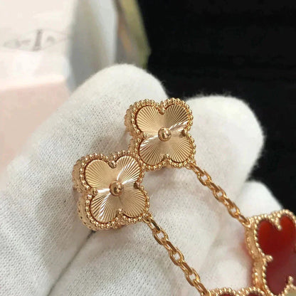 [RAFFINE]CLOVER 2 MOTIF  LASER CARNELIAN EARRINGS