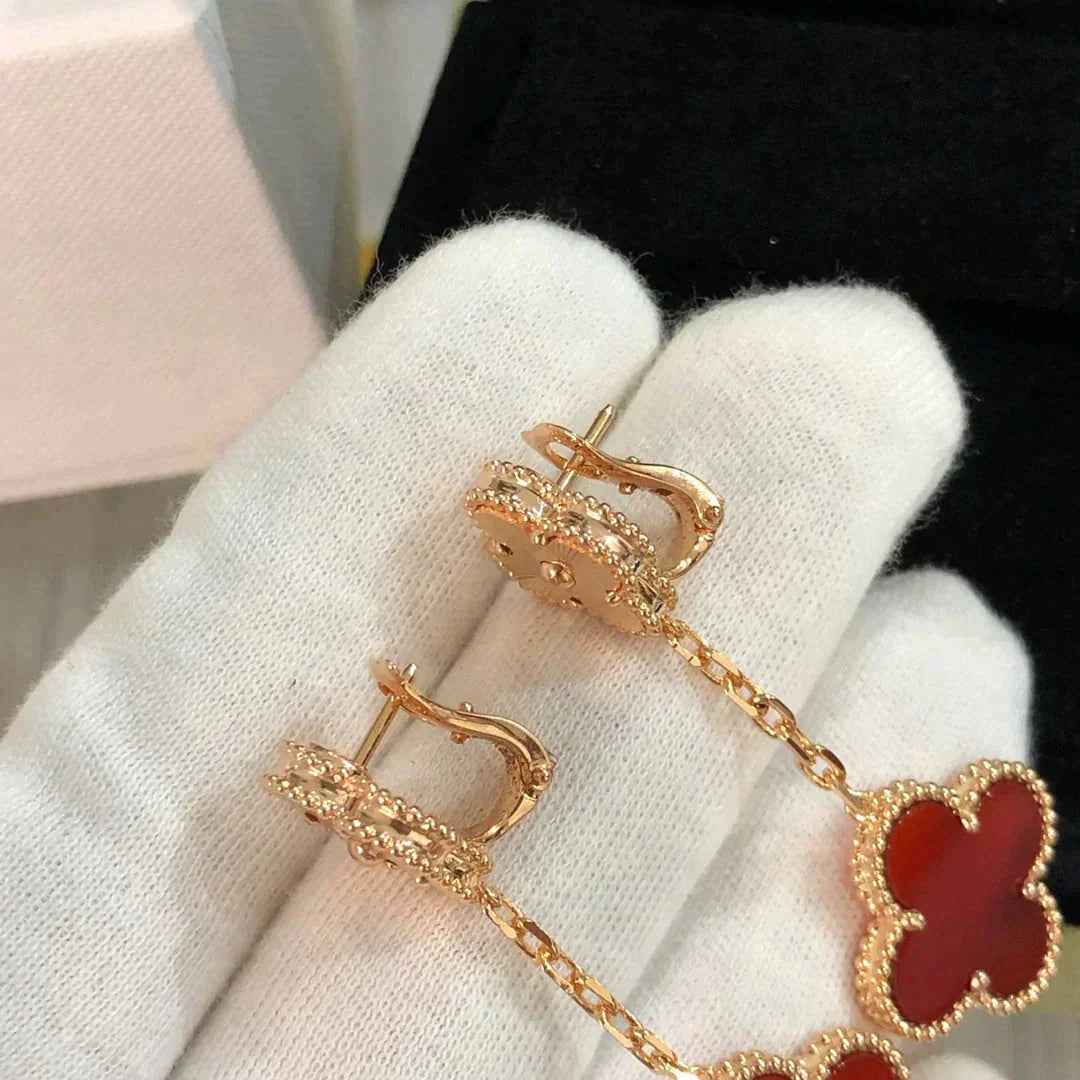 [RAFFINE]CLOVER 2 MOTIF  LASER CARNELIAN EARRINGS
