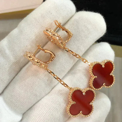 [RAFFINE]CLOVER 2 MOTIF  LASER CARNELIAN EARRINGS