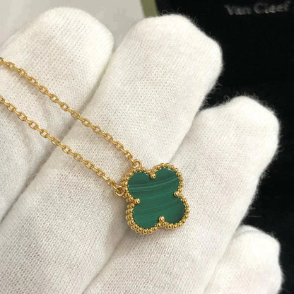 [RAFFINE]CLOVER 15MM MALACHITE SINGLE FLOWER  NECKLACE