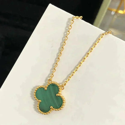 [RAFFINE]CLOVER 15MM MALACHITE SINGLE FLOWER  NECKLACE