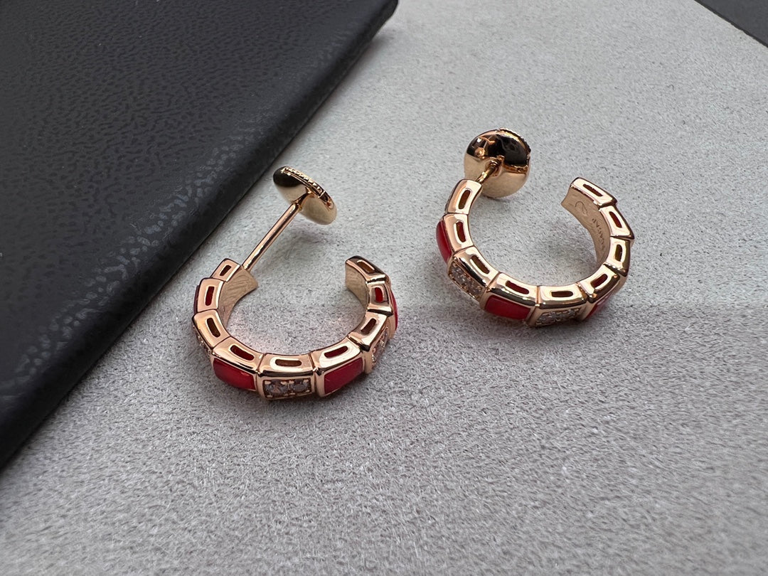 [Raffine]SERPENTI CARNELIAN PINK GOLD EARRINGS