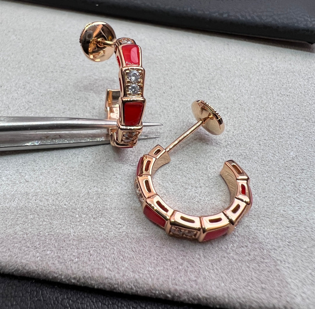 [Raffine]SERPENTI CARNELIAN PINK GOLD EARRINGS