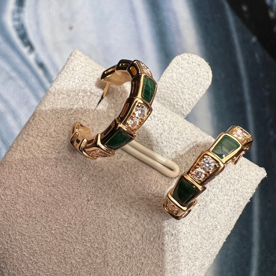 [RAFFINE] PENDIENTES SERPENTI DE MALAQUITA EN ORO ROSA