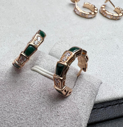 [RAFFINE] PENDIENTES SERPENTI DE MALAQUITA EN ORO ROSA