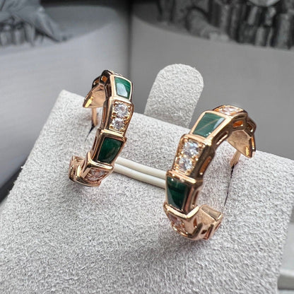 [RAFFINE] PENDIENTES SERPENTI DE MALAQUITA EN ORO ROSA